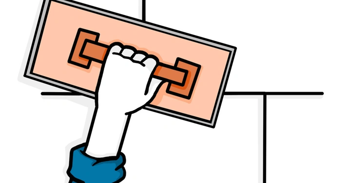 Eine Hand hält eine gelbe Kelle und zieht sie über eine Mauer Oberfläche im Hintergrund sind schwarze Linien zu sehen die Mauerlinien darstellen.