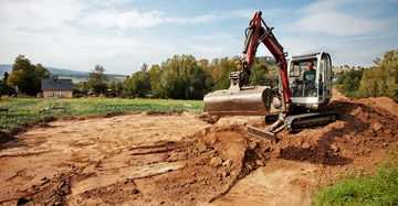 Baggerarbeiten auf einem Baugrundstück am Land