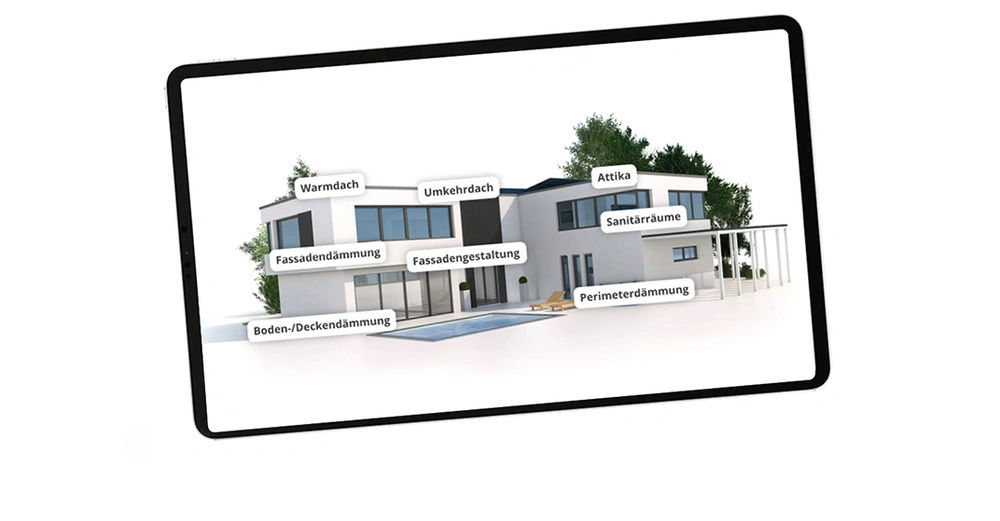 Tablet mit dem interaktiven Produktfinder von Austrotherm