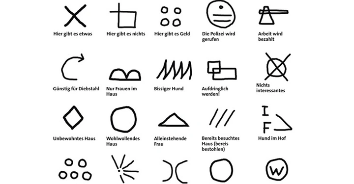 Gaunerzinken gab es nicht nur im Mittelalter. Auch heute noch hinterlassen Langfinger Zeichen an Gebäuden.