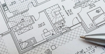 Grundriss-Plan von Wohnung, Maße für Kinderzimmer, Eltern, Küche.