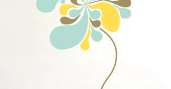 Galerie-Bild 13: Bunte abstrakte Blume an einer Wand malerisch gestaltet Bücherstapel auf dem Boden daneben minimalistische helle Raumumgebung