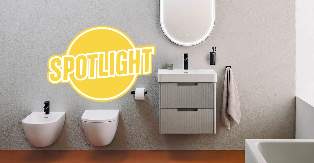 PRO X von Laufen: Hänge WC, Bidet, Hängewaschbecken, schwarze Armatur