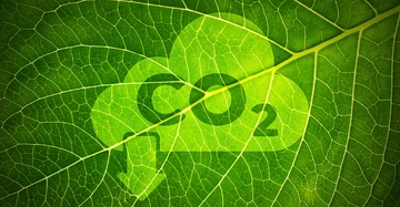 Symbolbild zum CO2-Countdown-Award 2025: Blatt mit grafischem CO2-Symbol auf Wolke und ein Pfeil nach unten zeigend, steht für Nachhaltigkeit, Klimaschutz und den Wettlauf gegen den Klimawandel.