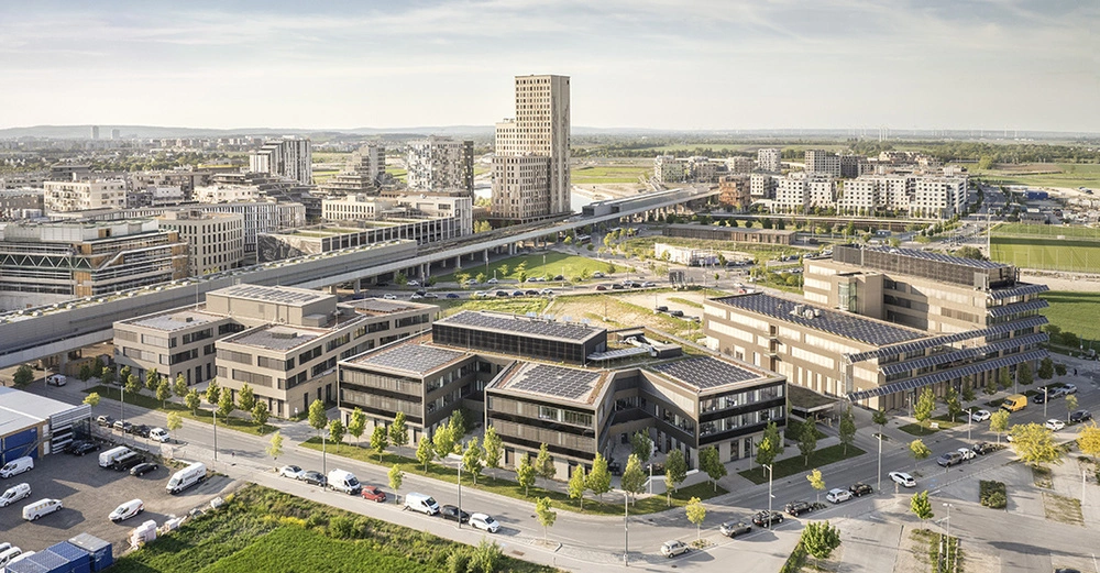 Technologiezentrum Seestadt. 3. Bauteil von ATP architekten ingenieure erhält Höchstbewertung der ÖGNB für nachhaltige Architektur, energieeffiziente Bauweise und innovative Gebäudetechnologie.