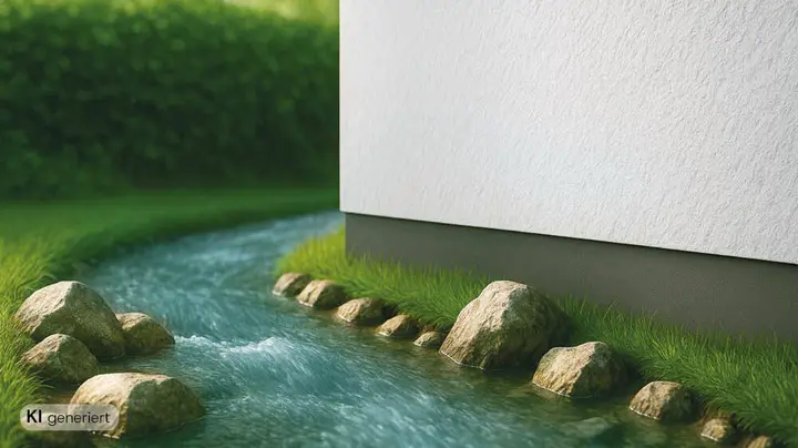 Galerie-Bild 2: KI-generiertes Bild von einem Gebäude, an dem ein kleiner Fluss entlangläuft.