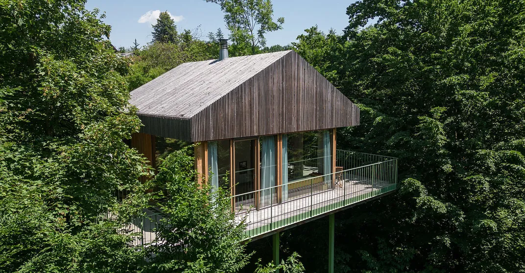 Aufnahme eines Baumhauses aus Holz: Nominiert für Staatspreis Holzbau