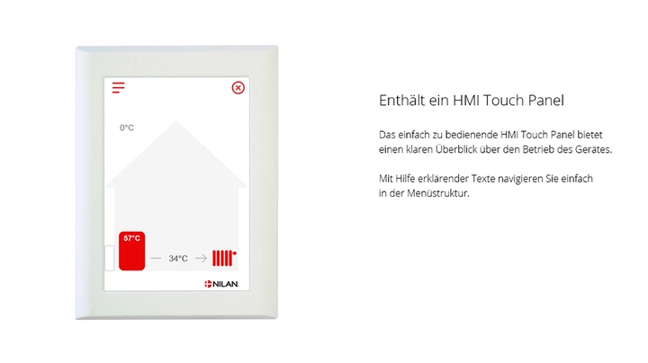 Screenshot des HMI Touch Panel der Wärmepumpe DHW AIR9 von Nilan